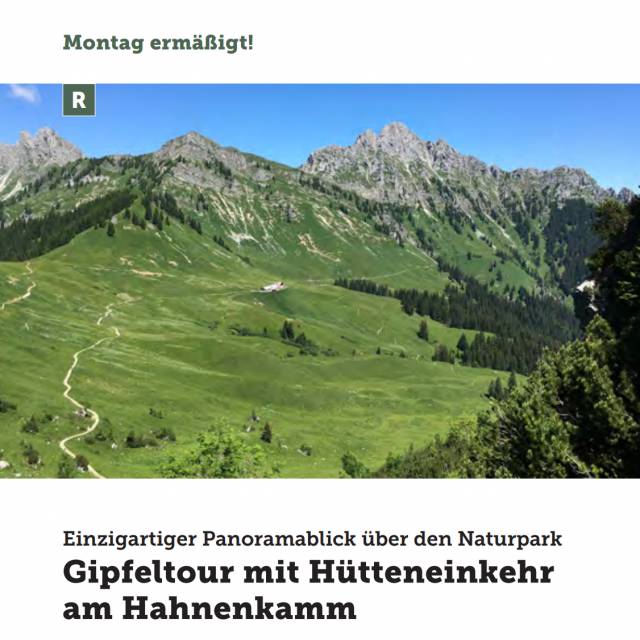 Gipfeltour mit HĂŒtteneinkehr am Hahnenkamm mit Blick ĂŒber den Naturpark