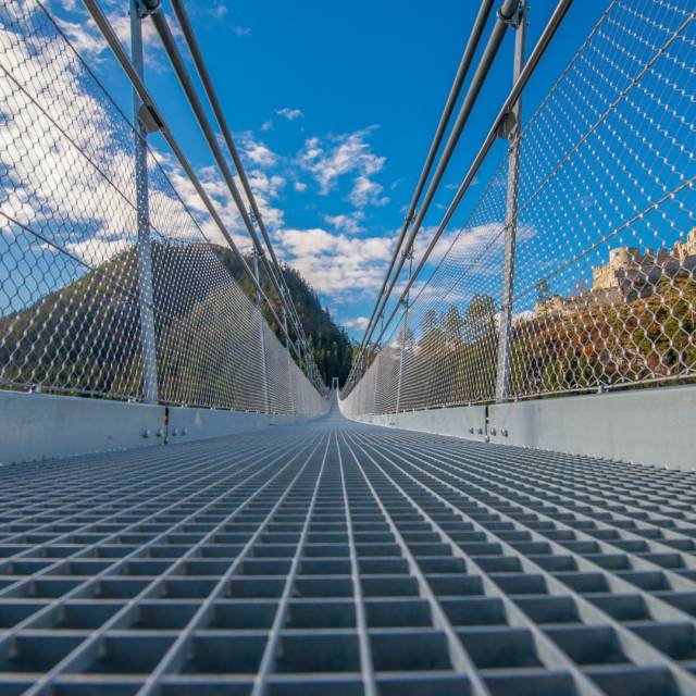 View of Ehrenberg Ruin from the highline179 suspension bridge